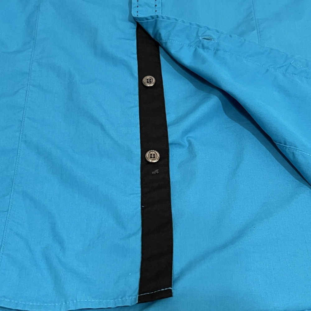 Y2K Ace Of Diamond Western‎ Shirt Turquoise Embroidered Cross Fleur De Lis Large - Picture 8 of 12